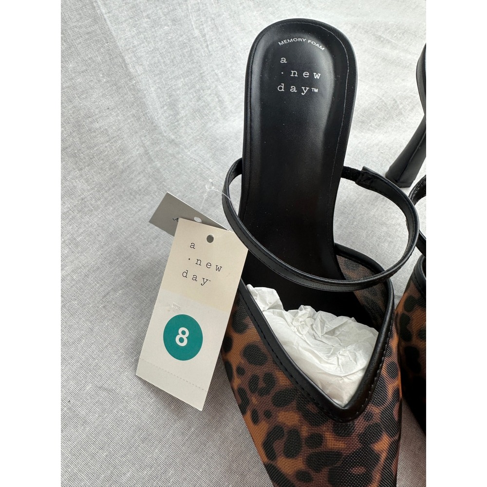 A New Day Womens Leopard Print Mesh Pointed Toe Mules Memory Foam Heels Size‎ 8 - Picture 5 of 6